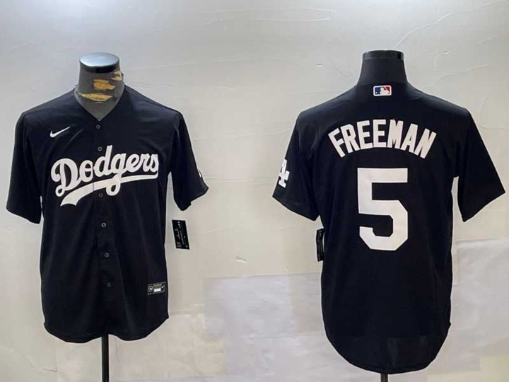 Mens Los Angeles Dodgers #5 Freddie Freeman Black Cool Base Jersey